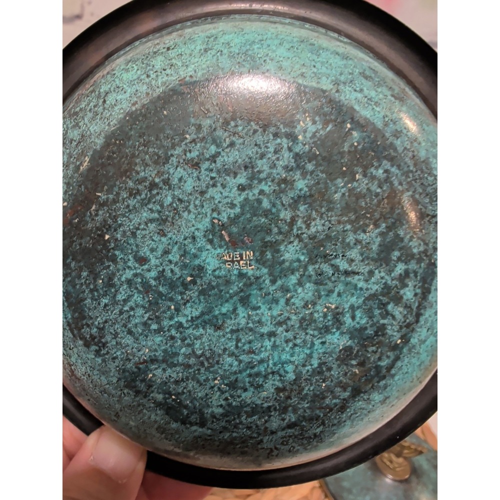 Brass Lidded Bowl with A Verdigris Finish Menorah Finial - Picture 6 of 10